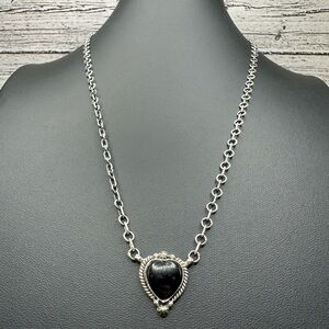 Elegant Silver and Black Onyx Heart Pendant Necklace